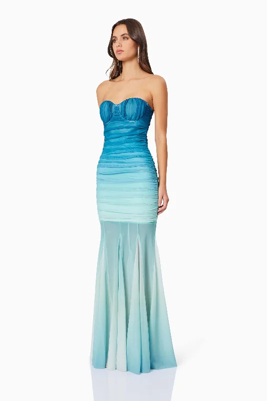 Brielle Strapless Maxi Dress In Blue