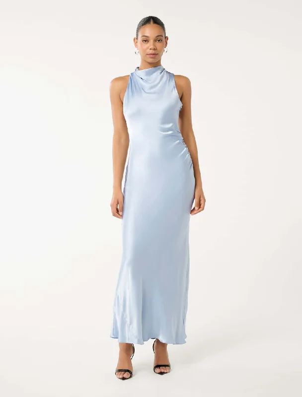 Michelle Open Back Satin Maxi Dress