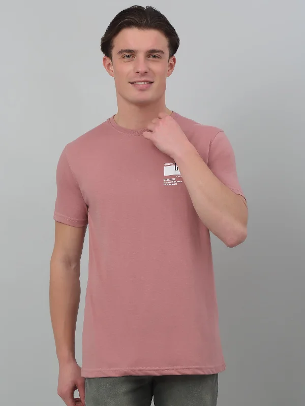 Cantabil Light Pink Solid Round Neck Half Sleeve T-shirt For Men