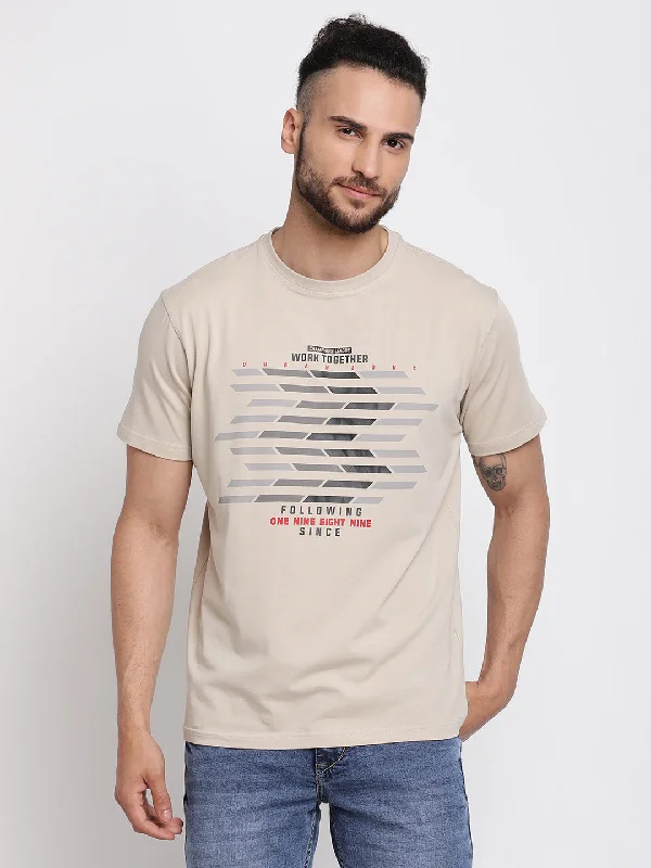 Cantabil Men's Beige T-Shirt