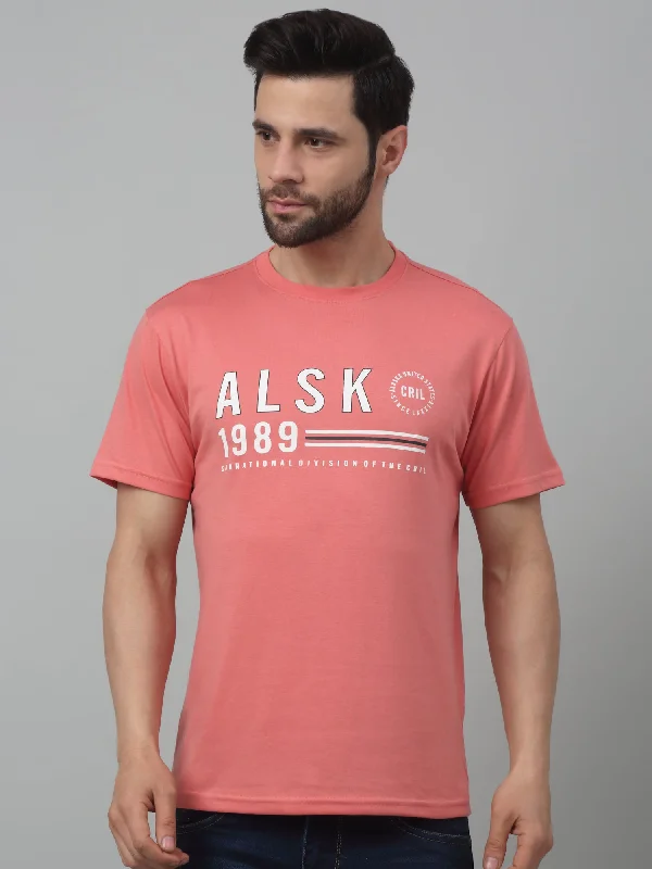 Cantabil Pink Printed Round Neck Half Sleeve T-shirt For Men