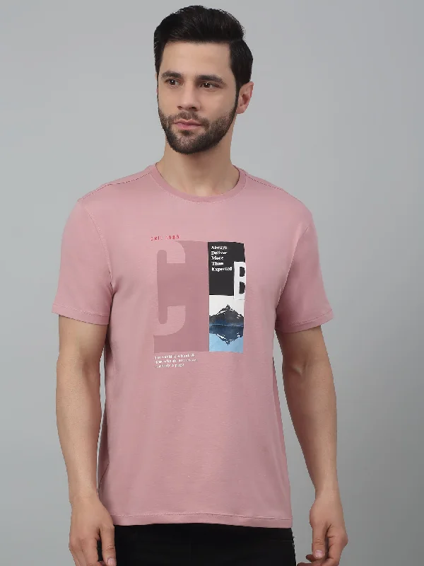 Cantabil Pink Printed Round Neck Half Sleeve T-shirt For Men