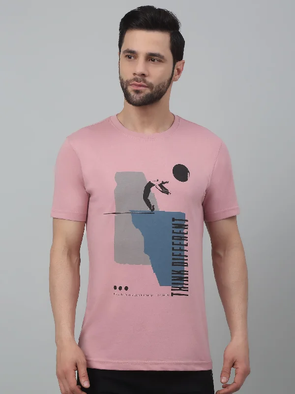 Cantabil Pink Printed Round Neck Half Sleeve T-shirt For Men