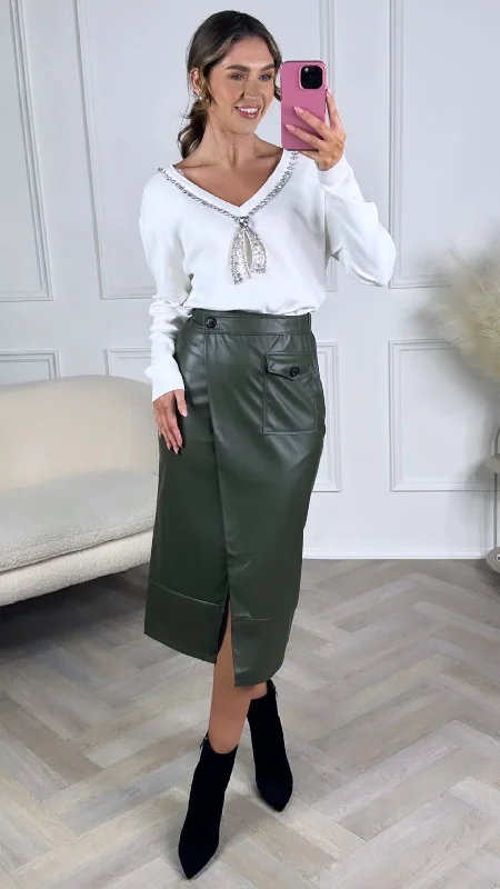 Adair Khaki Leather Look Wrap Skirt