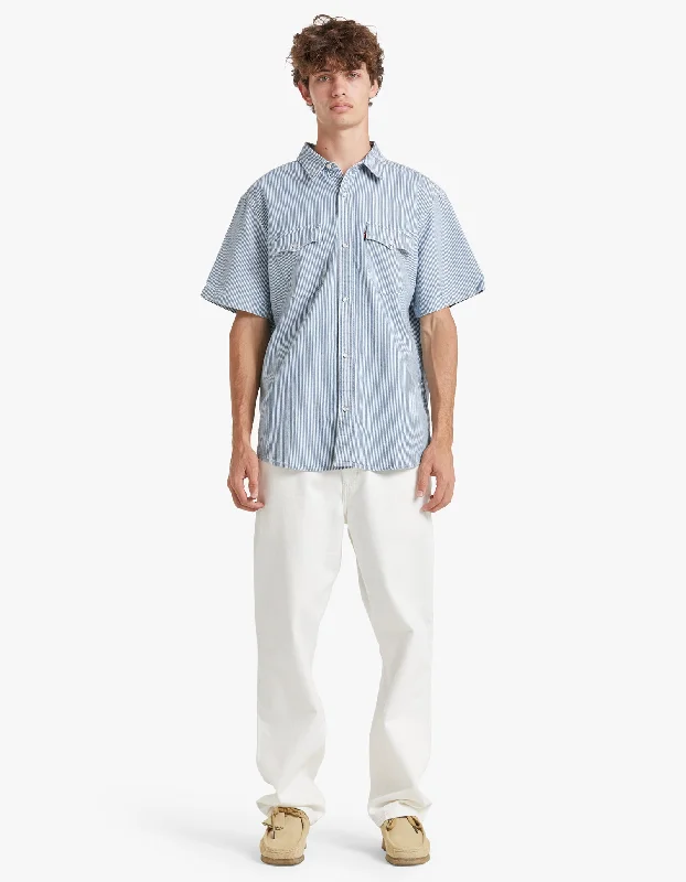 S/S Relaxed Fit Western Shirt - Vander Denim Railroad Stripe