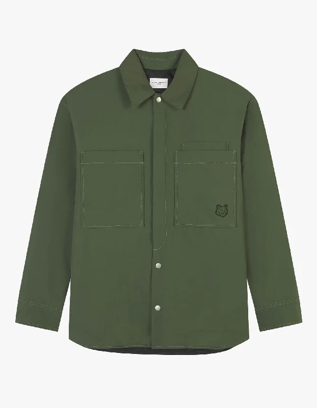 Padded Overshirt In Crispy Nylon With Tonal Fox Head - Military Green