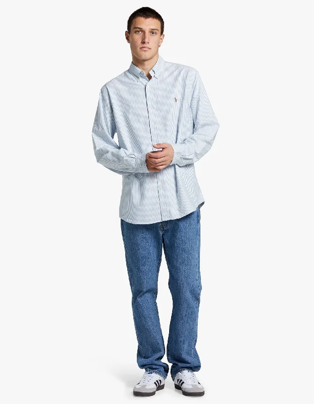 Custom Fit Long Sleeve Sport Shirt - Blue/White Stripe