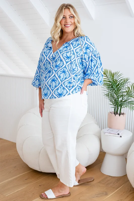 Angela Blouse Palm Cove Print Blue