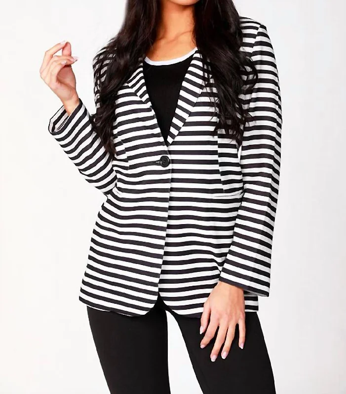 Striped Blazer In White/black