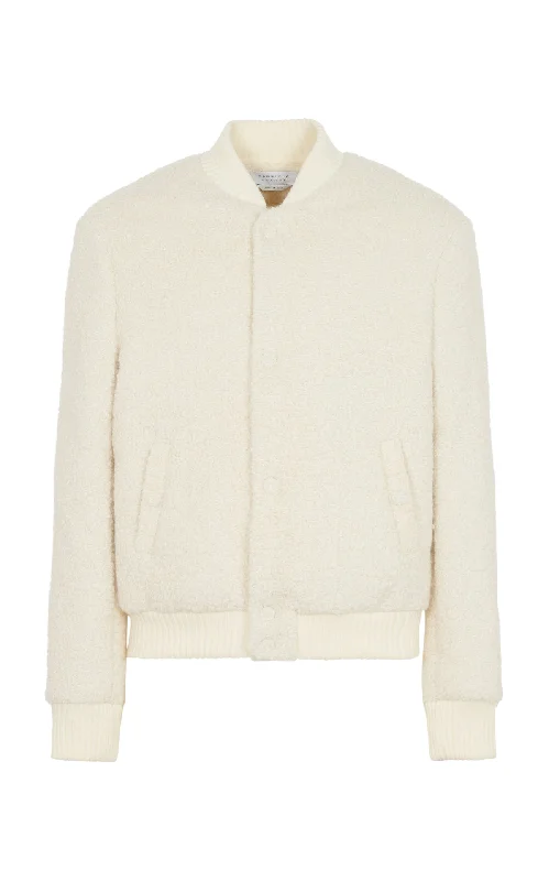 Brandon Bomber Jacket in Ivory Cashmere Boucle